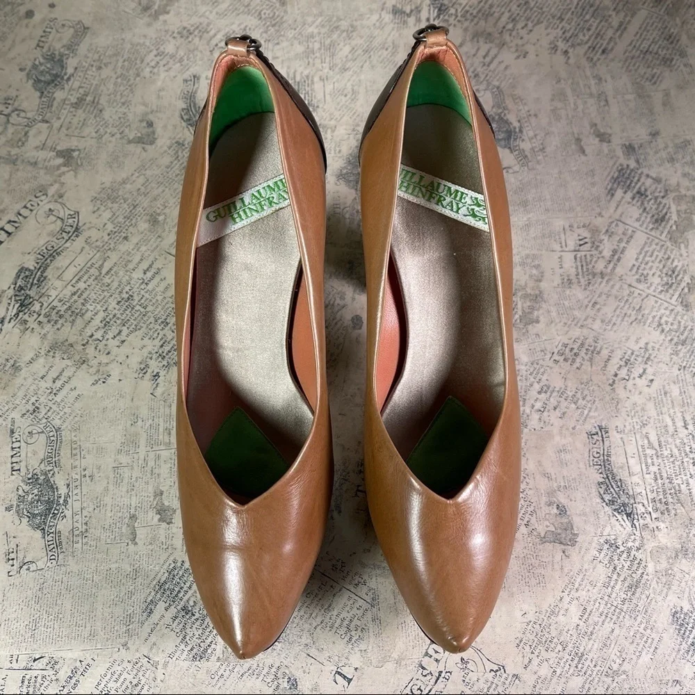 Guillaume Hinfray Italian Leather Platform Shoes Sculptural Heels EU 38.5 Design